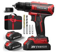 Perceuse Visseuse Sans Fil avec 2 Batteries, 20V Perceuse Devisseuse Sans Fil, Couple Max 42Nm, Visseuse Devisseuse 2 Vitesses LED, Compatible avec Batteries Makita, 25+1 Couple, 10mm Mandrin Red