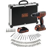 Perceuse Visseuse sans Fil Black+Decker BDCDC18BAFC-QW, 18V, 2 Batteries, Chargeur, Coffret + 80 Accessoires