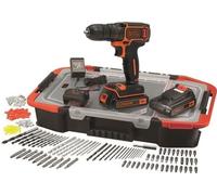 Perceuse Visseuse sans Fil BLACK+DECKER BDCDC18BAST-QW, 18V, 2 Batteries, Chargeur, 160 Accessoires