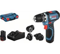 Perceuse-visseuse sans fil Bosch GSR 12V-15 FC, 2 batteries GBA 12V 2,0 Ah, 4 embouts dans une L-BOXX, 1 pièce.