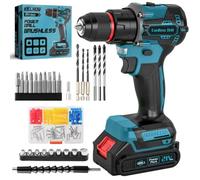 Perceuse Visseuse Sans Fil Brushless 21V KELNOW, Perceuse Percussion 60 Nm, Batterie 2,0 Ah, Mandrin Métal 10 mm, 2 Vitesses 25+3 Couples, Visseuse Dévisseuse avec 87 Accessoires Bricolage (Bleu)