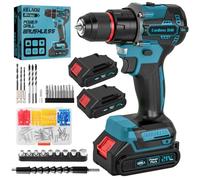 Perceuse Visseuse Sans Fil Brushless 21V, Perceuse Percussion 60 Nm, 2 Batteries 2.0Ah, Mandrin Métal 10 mm, 2 Vitesses 25+3 Couples, Visseuse Dévisseuse avec 87 Accessoires Bricolage (Bleu)