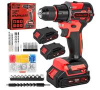 Perceuse Visseuse Sans Fil Brushless 21V, Perceuse Percussion 60 Nm, 2 Batteries 2.0Ah, Mandrin Métal 10 mm, 2 Vitesses 25+3 Couples, Visseuse Dévisseuse avec 87 Accessoires Bricolage (Rouge)