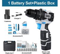 Perceuse-visseuse sans fil compacte - Couple de 50 Nm - Jeu d'outils de 66 pièces - Alimentation par batterie - Batterie incluse - Gris