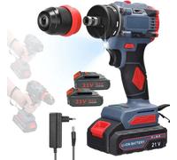 Perceuse-visseuse sans fil - Électrique 21 V 2 en 1 - Couple de 55 Nm - 2 batteries lithium-ion - Prise UE - Noir