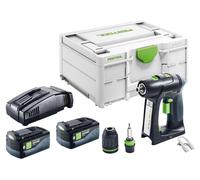 Perceuse-visseuse sans fil Festool C 18-Basic 18 V 45 Nm Brushless + 2 batteries 5,0 Ah + chargeur rapide + Systainer