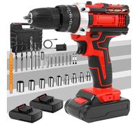 Perceuse-visseuse sans fil - Jeu de tournevis - 1350 tr/min - 2 vitesses - 25+3 niveaux de couple - Moteur sans balais - Lampe de travail - Rouge