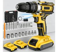 Perceuse-visseuse sans fil - Jeu de tournevis - 1350 tr/min - 2 vitesses - 25+3 réglages de couple - Moteur sans balais - Lampe de travail LED - Jaune