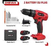Perceuse-visseuse sans fil - Perceuse - Puissance de 500 W - Couple de 38 Nm - Moteur à balais - Kit comprenant 2 batteries - Chargeur UE - Orange/Noir