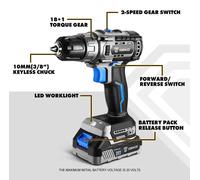 Perceuse-visseuse sans fil - Perceuse - Sans balais - 2 vitesses - 42 Nm - 20V - 1 batterie - Kit combiné