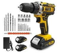 Perceuse-visseuse sans fil - Rechargeable - Couple réglable - Légère et portable - Batterie incluse - Pour les bricoleurs - e CE - Jaune/Noir