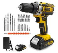 Perceuse-visseuse sans fil - Sans fil et rechargeable - Couple réglable - Légère et portable - Batterie incluse - e CE - Jaune