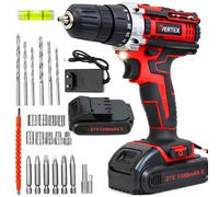 Perceuse-visseuse sans fil VERTEX, 21 V, kit avec accessoires, 2 batteries, chargeur, douilles, embouts, adaptateurs