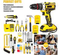 Perceuse-visseuse sans fil/visseuse sans fil - Kit A - 21 V - 25+3 niveaux de couple - Rotation à droite/à gauche - Pour les matériaux non métalliques - Jaune