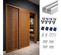 Perche de Sauvetage Rail de Porte Coulissante Double en Bois, Kit de Quincaillerie Robuste et Fluide pour Portes d'armoires, Rail à Montage Supérieur pour Portes(Silver,71in/180cm)