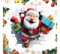 Père 3d Wall Sticker Noel, 38 * 35.37cm Sticker Mural Qui Brise Le Mur Père Noel, PVC Stickers Porte, Pour Salles De Bains, Chambres, Salons Et Vitrines, Avec Support Adhésif Amovible