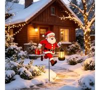 Père Noël d'extérieur avec bonhomme de neige lumineux à LED, motif Père Noël tenant une lanterne, lumières décoratives à suspendre à l'énergie solaire pour jardin, cour, pelouse, allée, vacances