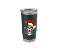 Père Noël floral Sugarskull Dia De Los Muertos Joyeux Noël Gobelet isotherme en acier inoxydable double paroi