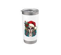 Père Noël floral Sugarskull Dia De Los Muertos Joyeux Noël Gobelet isotherme en acier inoxydable double paroi