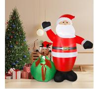 Père Noël Gonflable 1.8M Avec Renne Et Sac De Cadeaux | Décoration De Noël Gonflable LED Lumineuse Pour Extérieur Et Intérieur