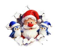 Père Noëls Stickers Muraux, 3D Père Noëls Break Through Wall Stickers, Mignons Pères N-oël Sticker Muraux N-oël Décoller Et Coller, Dessin Animé Pères N-oëls Décoration Murale Sticker N-oëls Toilettes