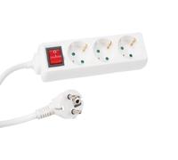 Perel Bloc multiprise avec Interrupteur, 3 Prises schuko (Type F) E, 3 m, 3G1.5, Usage intérieur, Blanc