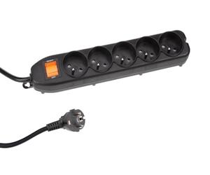Perel Bloc multiprise avec Interrupteur, Protection Contre Les surcharges, 5 Prises avec Terre française (Type E), 1.5 m, 3G1.5, Usage intérieur, Noir