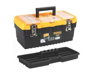 Perel boîte à outils 16,2 l avec bac amovible et 3 organiseurs dans le couvercle, coffre à outils en polypropylène avec fermetures métalliques et poignée rabattable, rangement outils 41,3 x 21,2 x