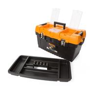 Perel boîte à outils 54 litres, grand coffre de rangement avec bac amovible, 3 organiseurs dans le couvercle, fermetures métalliques, poignée rabattable, noir orange 56,4 x 31 x 31 cm
