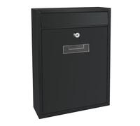 Perel Boite aux Lettres Murale Ibiza pour Exterieur Noire avec Plaque et Serrure, Boite aux Lettres compacte en Metal
