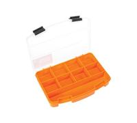 Perel Boîte d’assortiment, boîte de rangement en plastique, 9 compartiments fixes, couvercle transparent, empilable, format moyen, pour vis écrous clous, petites pièces, atelier et loisirs
