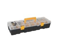 Perel Boîte d’assortiment, boîte de rangement en plastique, max. 9 compartiments avec 8 séparateurs réglables, couvercle transparent, empilable, avec poignée, pour vis écrous clous et petites pièces