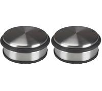 Perel Butée de porte au sol, acier inoxydable, 1,1 kg lourd, sans perçage, base antidérapante en caoutchouc rayures, ronde gris argenté brossé, Ø10x4 cm, butoir de porte sur pied pour maison bureau