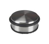 Perel Butée de porte au sol, acier inoxydable, 1,1 kg lourd, sans perçage, base antidérapante en caoutchouc rayures, ronde gris argenté brossé, Ø10x4 cm, butoir de porte sur pied pour maison bureau