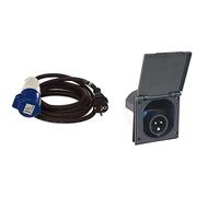 Perel CÂBLE Adaptateur avec FICHE SCHUKO vers Prise CEE - 3 m & as - Schwabe Prise d'alimentation CEE pour Caravanes - 230V / 16A - Prise à 3 Broches avec Couvercle - Utilisation en Extérieur - IP44