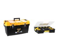 Perel Caisse plastique 56 x 31 x 31 cm & Stanley 1-94-745 Organiseur Sort master 17 Compartiments - 8 Intercalaire mobile - Couvercle Anti-mouvement - Clip Latéraux pour Empilage Multicolore