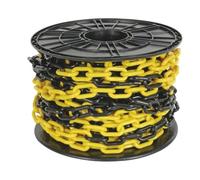 Perel Chaîne barrière jaune noir 25 m en rouleau, chaîne de sécurité en plastique pour l’intérieur et l’extérieur, chaîne de marquage pour chantier, zone de stationnement, entrepôt, terrain ou