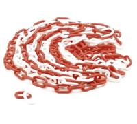 Perel Chaîne barrière rouge blanc 5 m, plastique, chaîne de sécurité pour intérieur et extérieur, chaîne de marquage pour chantier, zone de stationnement, entrepôt, terrain ou événement