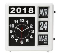 Perel Horloge carrée avec Calendrier à Bascule, idéale pour Les malvoyants et Les Personnes atteintes d'Alzheimer ou de démence, analogique, 31 x 31 cm, Blanc/Noir, Version française