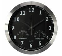 Perel Tools Horloge murale ronde 35,5 cm analogique DCF thermo-hygromètre Aluminium Argent
