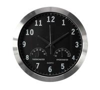 Perel Tools Horloge murale ronde 35,5 cm analogique DCF thermo-hygromètre Aluminium Argent