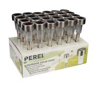 Perel LAMPE SOLAIRE POUR JARDIN avec socle en acier inoxydable - présentoir de 24 pcs