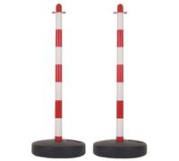 Perel Lot de bornes PVC, 2 pièces, rouge blanc, 90 cm de haut, base remplissable sable ou eau, connectables, poteau avec chaîne ou ruban, pour événements, parkings, horeca, chantiers, espaces publics