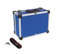 Perel Mallette à outils en aluminium bleue 320 x 230 x 155 mm avec serrure à clé (2 clés) et bandoulière, mallette de transport rigide pour outils, ordinateur portable et appareil photo