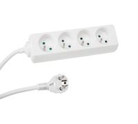 Perel Multiprise 4 Prises avec Terre (Type E) et Protection Enfant, câble H05VV-F 3G1.5 de 1,5 m, 3500 W, rallonge compacte pour intérieur, Blanche, IP20, 16 A, 230 V
