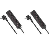 Perel Multiprise 4 Prises, Bloc multiprise parafoudre, 4 Prises électrique française Type E Mise à la Terre française, câble de 1.5, 3G1.5, Usage intérieur, Noir (Lot de 2)
