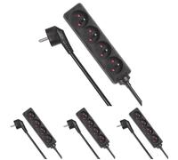 Perel Multiprise 4 Prises, Bloc multiprise parafoudre, 4 Prises électrique française Type E Mise à la Terre française, câble de 1.5, 3G1.5, Usage intérieur, Noir (Lot de 4)