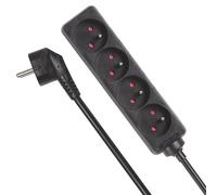 Perel Multiprise, 4 Prises Type E avec Protection Enfant, câble H05VV-F 3G1.5 de 5 m, 3680 W, rallonge compacte pour intérieur, Noire, IP20, 16 A, 230 V