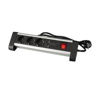 Perel Multiprise avec Interrupteur, 3 Prises Schuko Type F avec sécurité Enfant, 2 Ports USB pour Smartphone et Tablette, câble H05VV-F 3G1.5 de 1,4 m, Usage intérieur, Noir Gris, 16 A, 3500 W, IP20