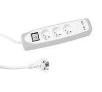 Perel - Multiprise 3 prises Type E avec interrupteur et protection enfant, 2 ports USB Blanc/Gris